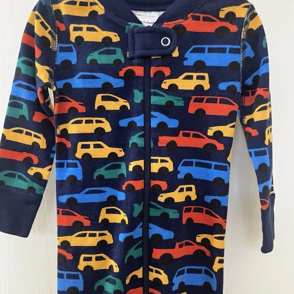 Hanna Andersson Zip Sleeper Traffic Jam Cars Organic Cotton Size 75 US 12-18 Mos